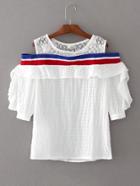 Romwe Open Shoulder Contrast Lace Top