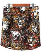 Romwe With Zipper Tiger Print Skirt