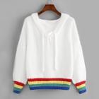 Romwe Lace Up Striped Trim Fuzzy Hoodie Jumper