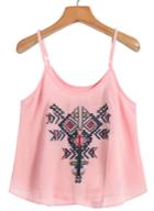 Romwe Spaghetti Strap Embroidered Pink Vest