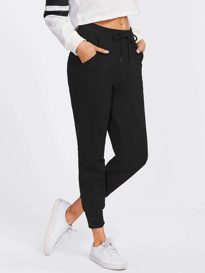 Romwe Drawstring Waist Pocket Pants
