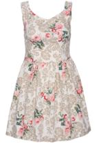 Romwe Romwe Flower Print Lace-up Apricot Dress