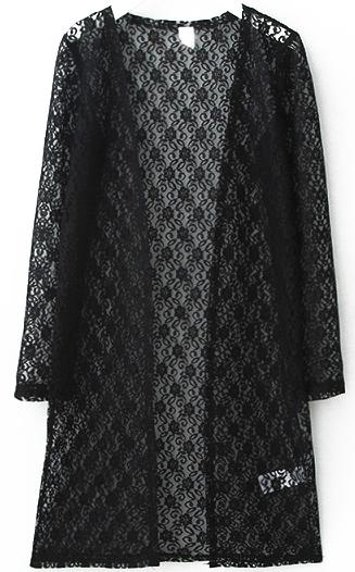 Romwe Long Sleeve Lace Black Top