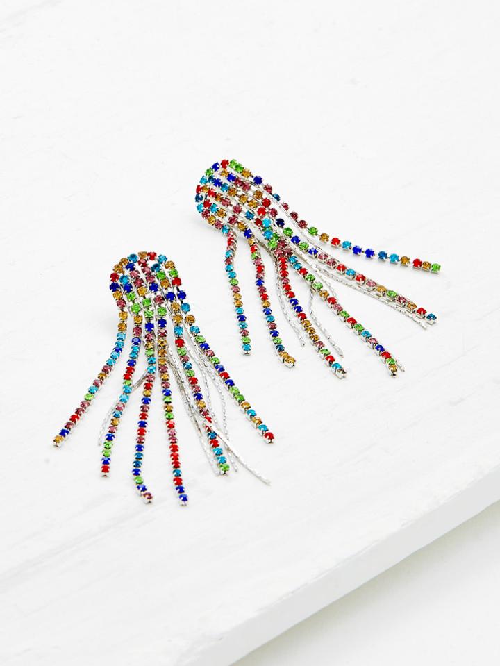 Romwe Glamorous Rhinestone Detail Tassel Chain Earrings