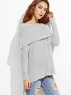 Romwe Grey Off The Shoulder High Low Foldover Sweater