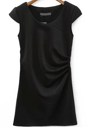 Romwe Cap Sleeve Folds Black Dress