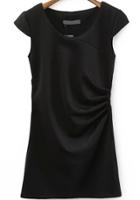 Romwe Cap Sleeve Folds Black Dress