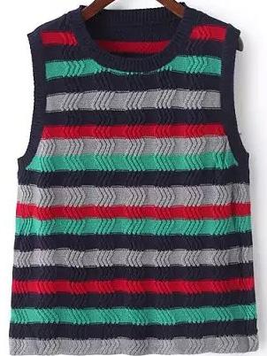 Romwe Striped Knit Navy Tank Top