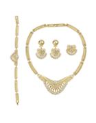 Romwe Beautiful Fan Shape Rhinestone Necklace Earrings Bracelet Rings Jewelry Set For Women