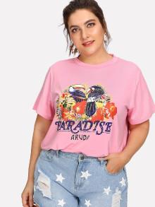 Romwe Bird And Letter Print Tee