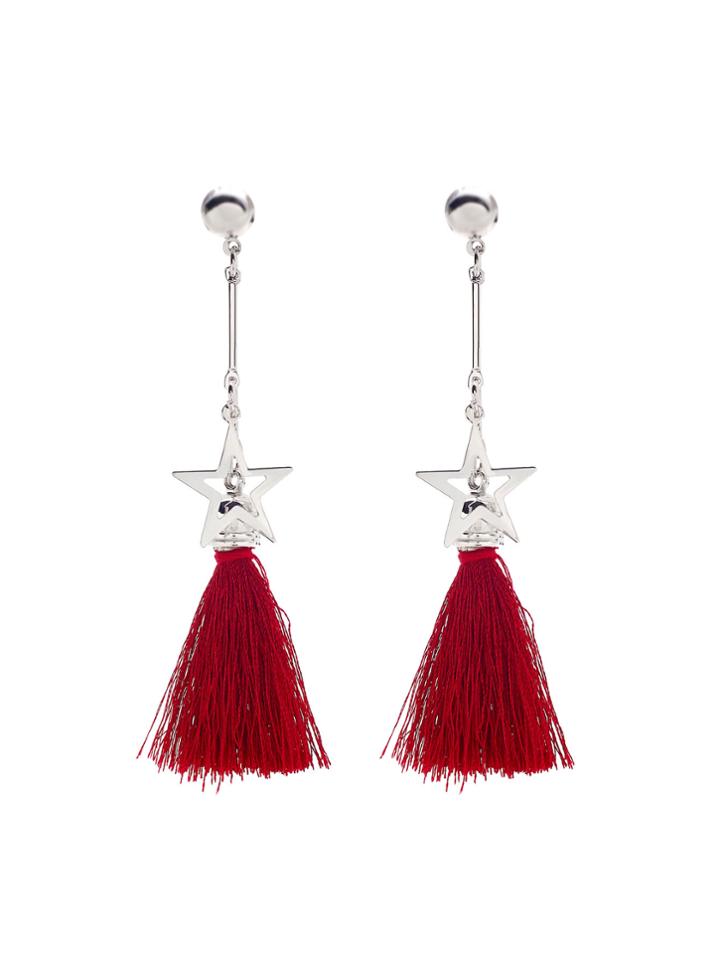 Romwe Tassel Drop Earrings With Hollow Star