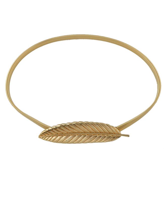 Romwe Gold Plated Leaf Elastic Waist Belt