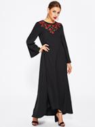 Romwe Rose Embroidered Dip Hem Hijab Evening Dress