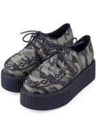 Romwe Army Green Camouflage Lace Up Heavy-bottomed Flats