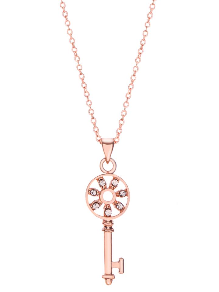 Romwe Rose Gold Plated Gem Inlay Key Pendant Necklace