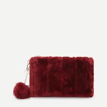 Romwe Pom Pom Decor Faux Fur Clutch Bag