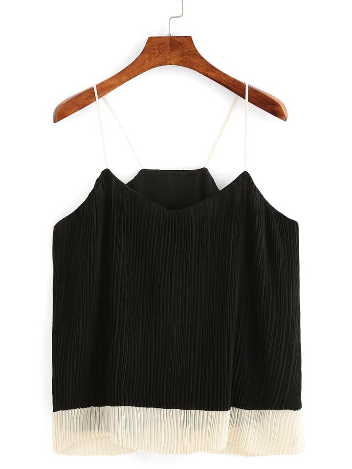 Romwe Contrast Pleated Chiffon Cami Top