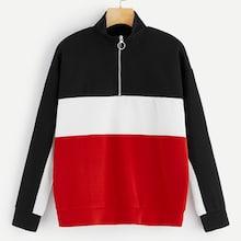 Romwe O-ring Zip Front Colorblock Sweatshirt