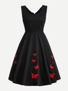 Romwe Scallop Edge Butterfly Embroidered Circle Dress