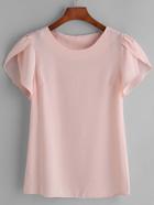 Romwe Pink Pleated Cap Sleeve Chiffon Blouse