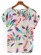 Romwe Feather Print Loose T-shirt