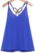 Romwe Metal Embellished Chiffon Blue Vest