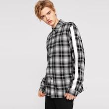 Romwe Guys Contrast Tape Detail Plaid Shirt