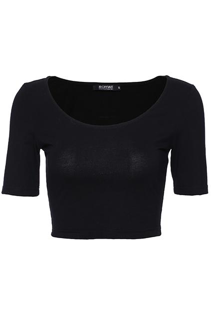 Romwe Romwe Simple Basic Crop-black