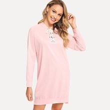 Romwe Lace-up Neck Sweatshirt Dress