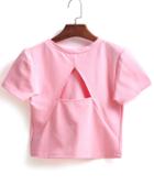 Romwe Short Sleeve Cut Out Pink Blouse