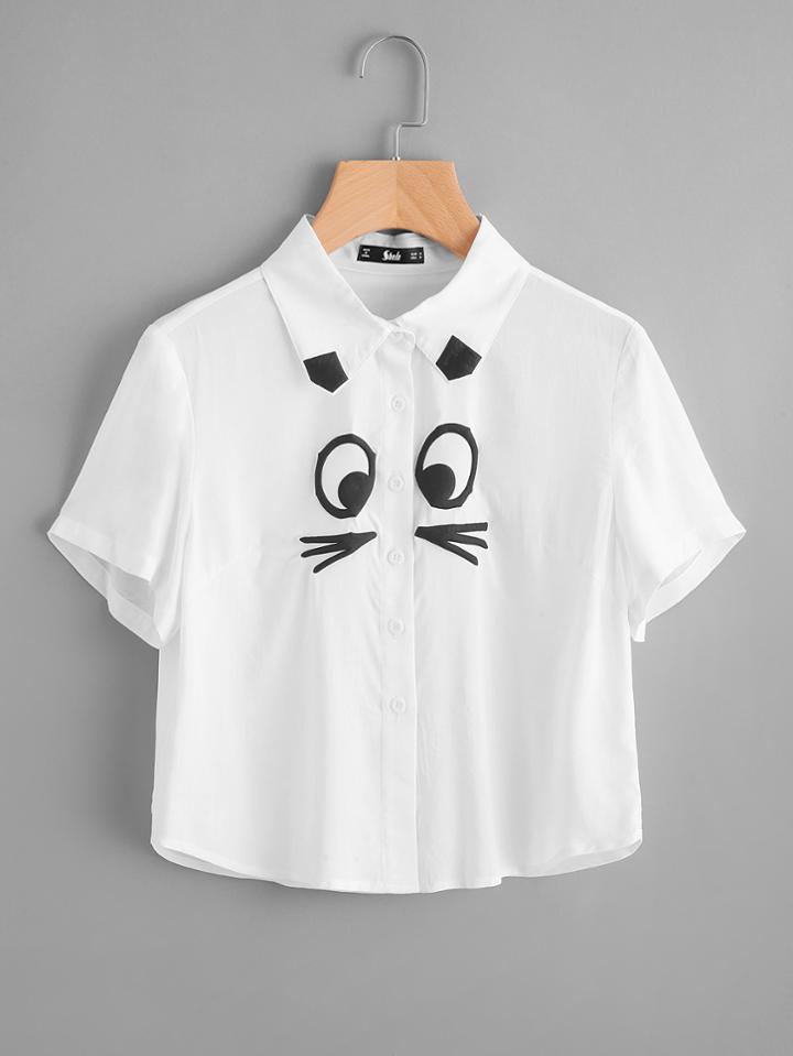 Romwe Cartoon Animal Print Blouse