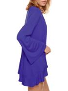 Romwe Bell Sleeve Peplum Hem Blue Coat