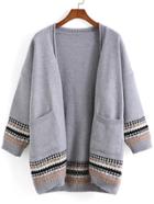 Romwe With Pockets Geometric Print Cardigan