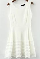 Romwe Lace Insert Sleeveless White Dress