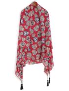 Romwe Red Skull Print Long Tassel Scarf