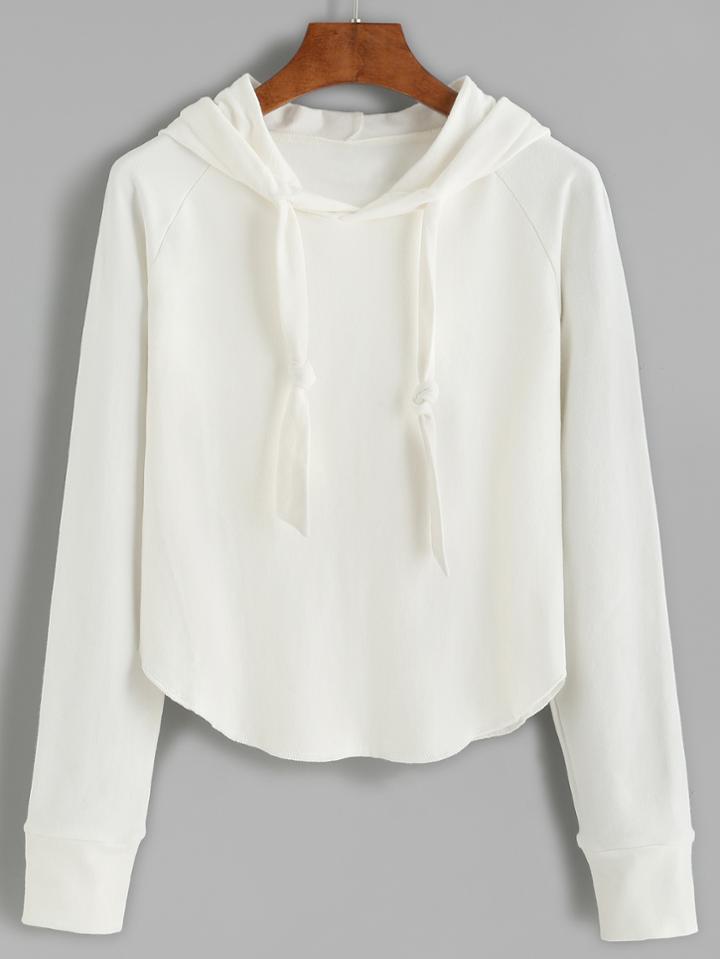 Romwe White Raglan Sleeve Hooded Sweatshirt