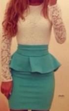 Romwe Contrast Lace Peplum Waist Bodycon Green Dress