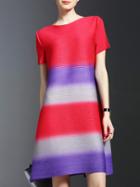 Romwe Red Color Block Pleated Elastic Dress