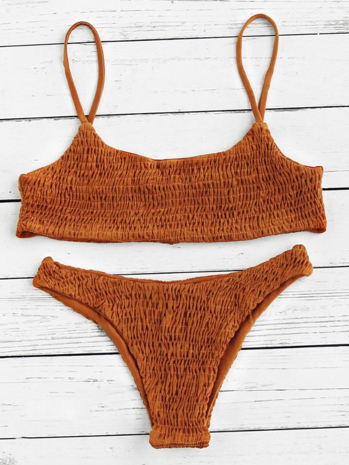 Romwe Push Up Shirred Bikini Set