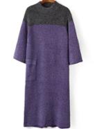 Romwe Slit Back Purple Sweater Dress