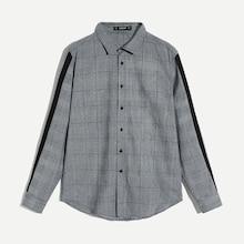 Romwe Guys Striped Tape Sleeve Glen Plaid Shirt