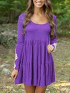 Romwe Contrast Lace Pleated Purple Dress