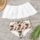 Romwe Plus Tiered Layer Bardot Top With Tropical Bikini