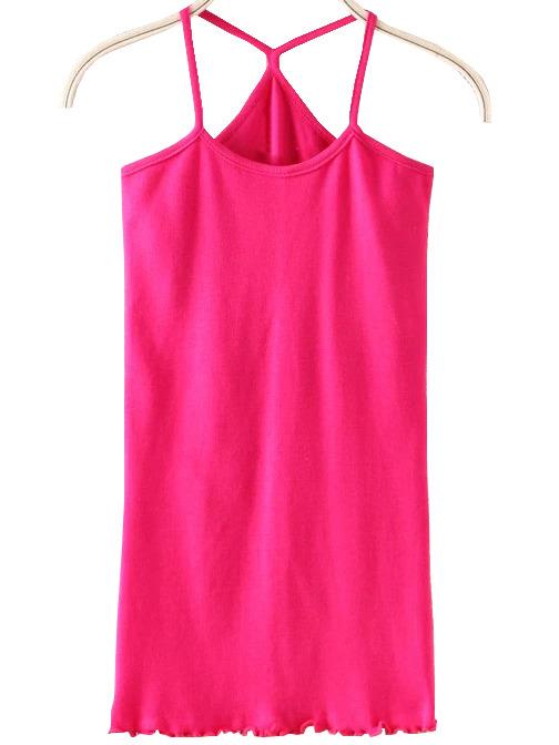 Romwe Spaghetti Strap Fungus Hem Hot Pink Cami Top