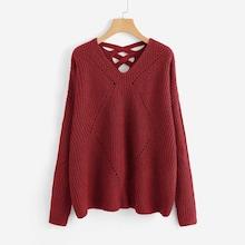 Romwe Plus Crisscross Eyelet Insert Sweater