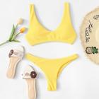 Romwe Scoop Neckline Top With Textured Bikini Set