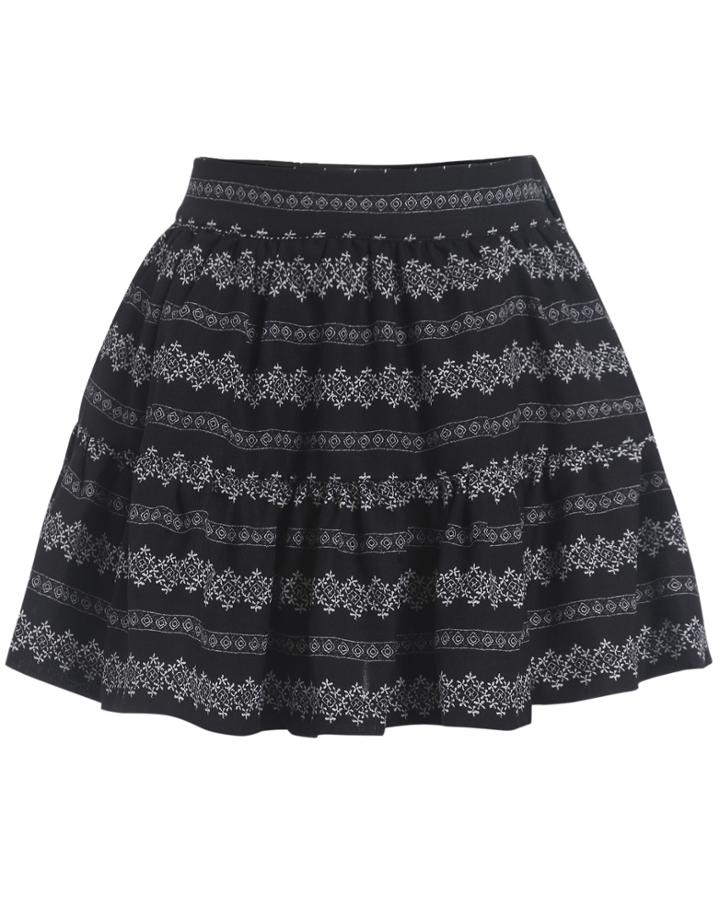 Romwe Pastel Floral Print Flare Black Skirt