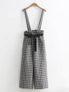 Romwe Self Tie Gingham Pants With Suspenders
