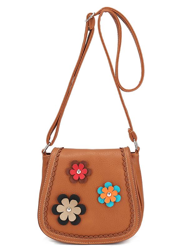 Romwe Laser-cut Flower Patch Saddle Bag