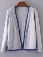 Romwe Grey Contrast Edge Open Front Sweater Coat